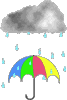 Animation 4farbiger Regenschirm unter regnender Wolke