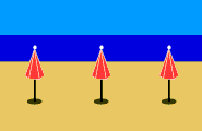 Animation 3 rote Sonnenschirme am Strand öffnen und schließen sich