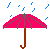 Animation geöffneter roter Regenschirm im Regen
