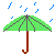 Animation geöffneter grüner Regenschirm im Regen