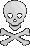 Animierter Totenkopf über 2 gekreuzten Knochen bewegt sich leicht hin und her