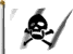 Animation wehende weiße Flagge mit schwarzem Totenkopf auf 2 gekreuzten Knochen