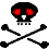 Animation Totenkopf über 2 gekreuzten Knochen rot pulsierend