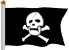 Animation wehende schwarze Flagge mit weißem Totenkopf auf 2 gekreuzten Knochen