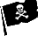 Animation wehende schwarze Flagge mit weißem Totenkopf über 2 gekreuzten Knochen