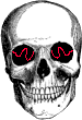 Animation Totenkopf mit vielen bunten Kurven in Augenhöhlen
