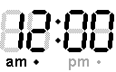 Animierte Digitaluhr schwarze Schrift auf weißem Hintergrund 12:00 blinkt