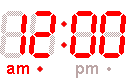 Animierte Digitaluhr rote Schrift auf transparentem Hintergrund 12:00 blinkt