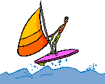 Animation Windsurfer im old style fliegt über die Wellen