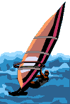 Animation Windsurfer von vorne surft durch Wellen