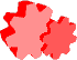 Animation 2 Zahnräder hellrot rot laufen ineinander