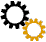 Animation 2 Zahnräder schwarz orange laufen ineinander