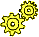 Animation 2 gelbe Zahnräder unterschiedlicher Größe laufen ineinander