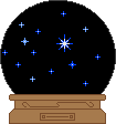 Animation schwarze Glaskugel mit blauen glitzernden Sternen