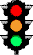Verkehrsampel die alle 3 Farben zeigt
