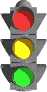 Verkehrsampel die alle 3 Farben zeigt
