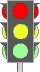 Verkehrsampel die alle 3 Farben zeigt