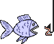 Fisch hellblau vor Angelhaken mit Wurm