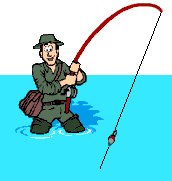 Angler mit ausgeworfener Rute im Wasser stehend