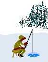 Angler vor Eisloch sitzend