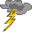 oranger Blitz unter grauer Wolke