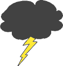 Blitz gelb unter dunkelgrauer Wolke
