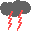 2 rote Blitze unter dunkelgrauer Wolke