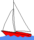einfaches Segelboot roter Rumpf