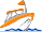 Motorboot in Fahrt Rumpf orange