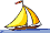 kleines Segelboot mit gelben Segeln