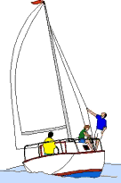 Segelboot mit 3 Personen in Fahrt