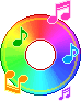 bunte CD mit bunten Noten stehend