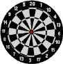 Dartscheibe grau weiss rotes Bulls Eye mit Ziffern