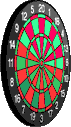 Dartscheibe Spielfeld rot grün mit Ziffern von der Seite