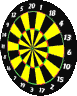 Dartscheibe Spielfeld schwarz gelb mit Ziffern von der Seite