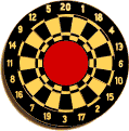 Dartscheibe Spielfeld schwarz gelb mit großem Bulls Eye