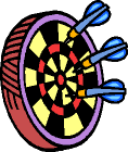 Dartscheibe in der 3 blaue Dartpfeile stecken