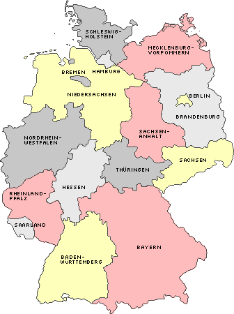 Deutschlandkarte mit Bundesländern bunt mit Ländernamen