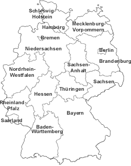 Deutschlandkarte mit Bundesländern weiss mit Ländernamen