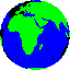 durchscheinende Erdkugel grüne Landmasse blaue Wasserfläche mit Europe, Asien und Afrika