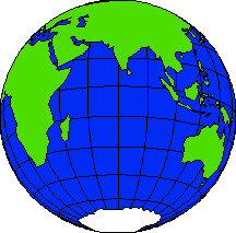 große Erdkugel grüne Landmasse blaue Wasserfläche mit Erdraster mit Afrika, Asien und Australien
