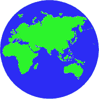 Erdkugel grüne Landmasse blaue Wasserfläche mit Afrika, Europe, Asien und Australien
