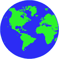 Erdkugel grüne Landmasse blaue Wasserfläche mit Nord- und Südamerika, Grönland, Afrika, Europe, Asien