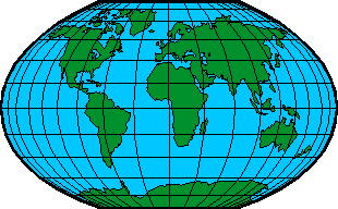 Erdkugel oval als Weltkarte grüne Landmasse blaue Wasserfläche mit Erdraster