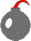 runde graue Bombe mit roter Lunte