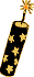 schwarzer Böller mit goldenem Sternendekor mit brennender Lunte