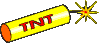 gelbe TNT-Dynamitstange mit brennender Lunte
