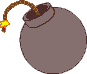 runde graue Bombe mit glimmender Lunte