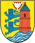 Flensburger Stadtwappen Löwen in hellblau