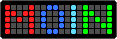LED-Matrix aus 18 mal 5 Farbpunkten mit buntem Schriftzug MOIN